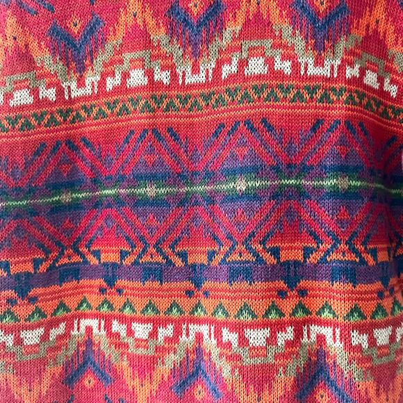 Chaps Denim Vintage Red Aztec Southwestern V Neck Cotton Blend Sweater Medium - Picture 8 of 8